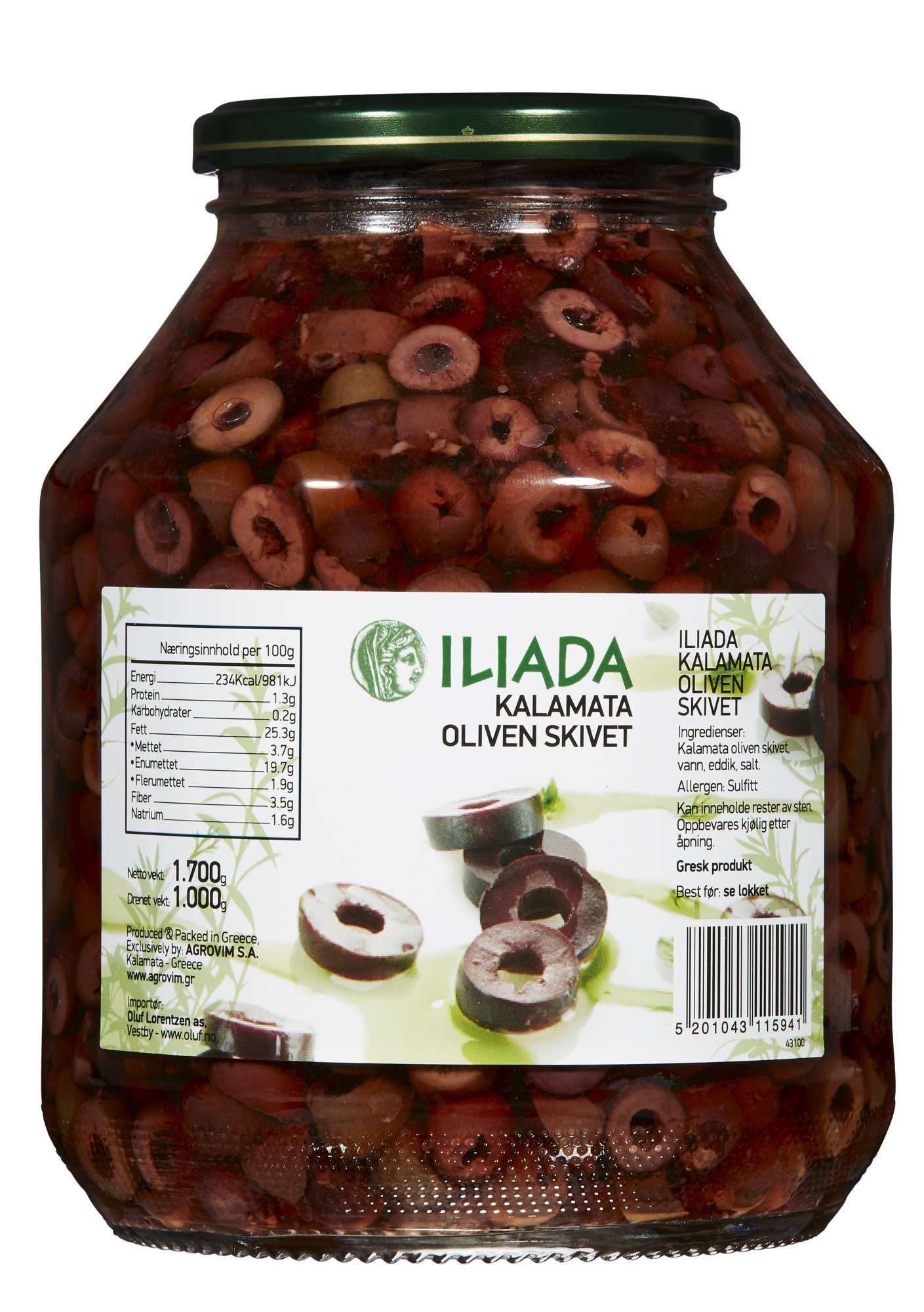 Kalamata oliven skivet 1,7kg
