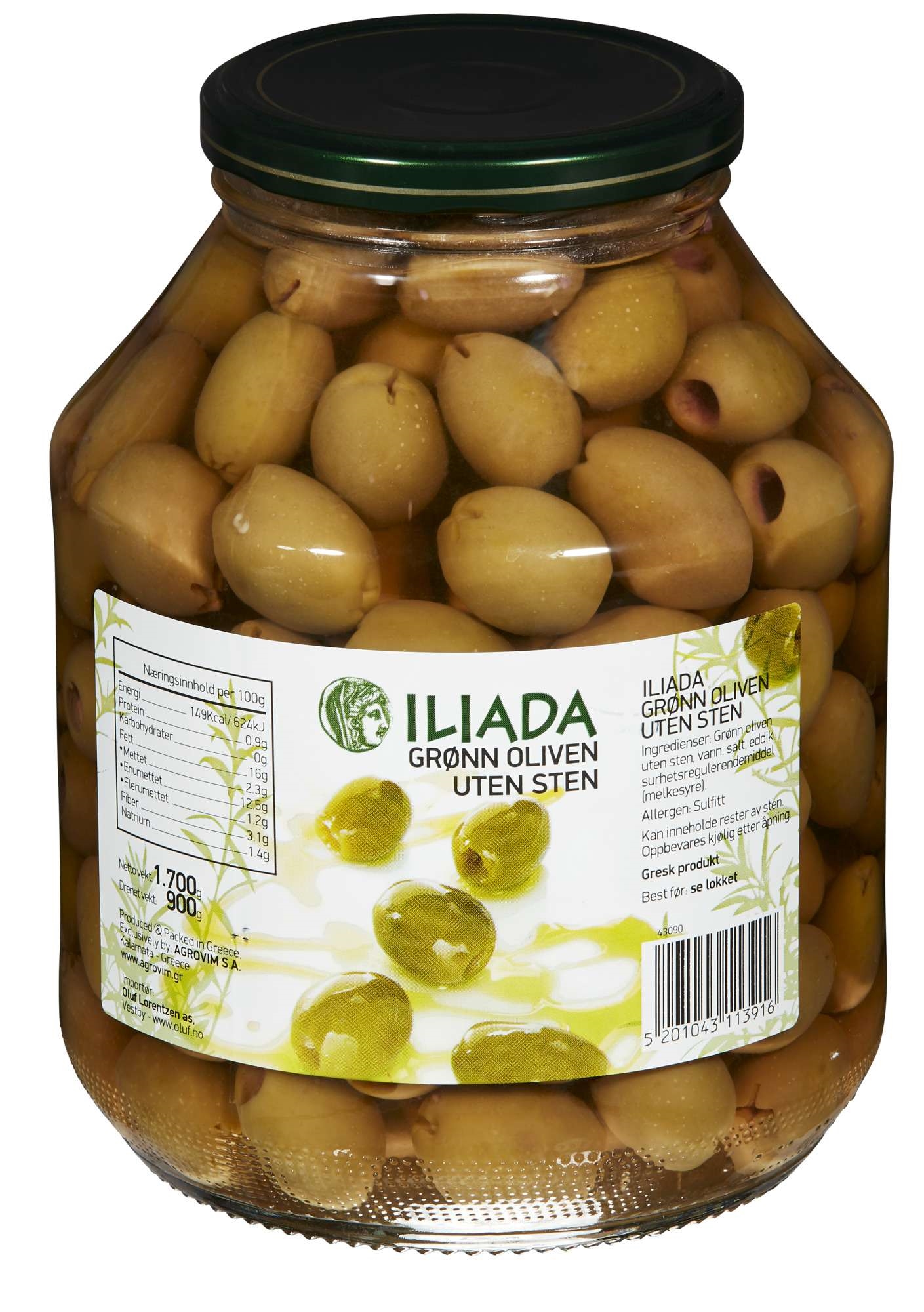 Iliada grønn oliven u/sten     1,7kg