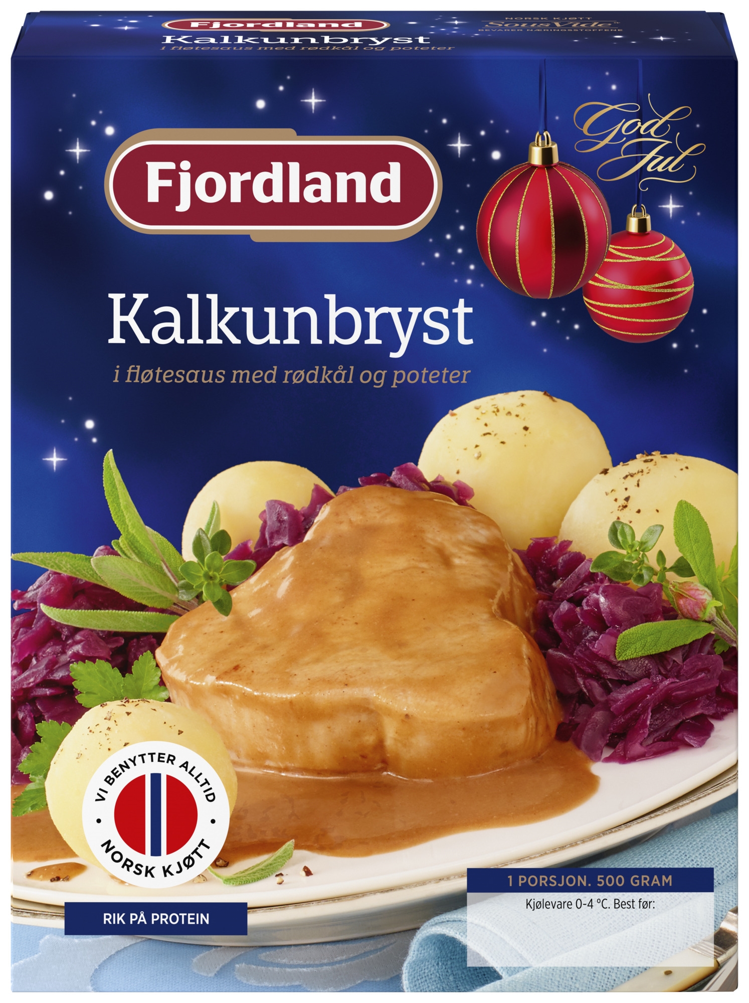 Kalkunbryst i fløtesaus med rødkål og poteter 500g