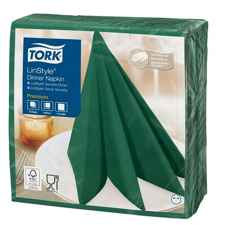 Middagsserviett linstyle mørk grønn 39cm 4f   50stk