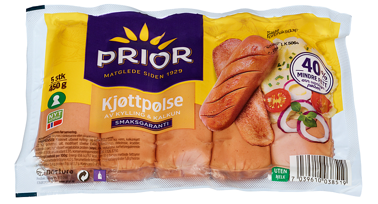Kjøttpølse kylling/kalkun sk.fri 450g