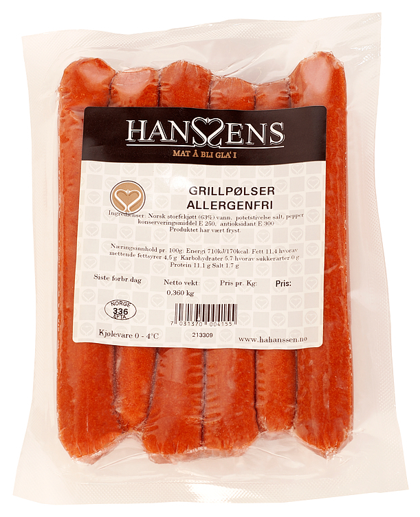 Grillpølser allergenfri 360g
