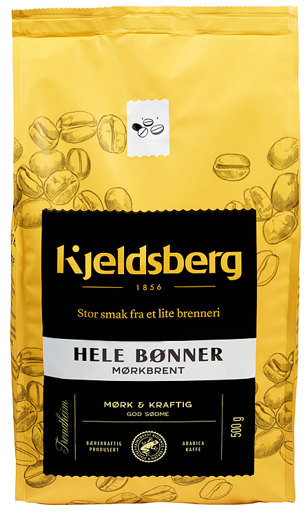 Kjeldsberg kaffe mørkbrent hele bønner   500g