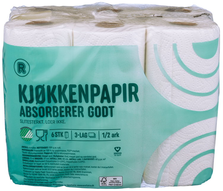 Kjøkkenpapir 3lags  6pk